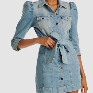 $450 Retrofête Women's Blue Lema 3/4-Sleeve Denim Mini Dress XS